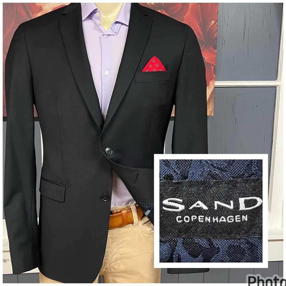 Sand Copenhagen Wool Silk Blazer Jacket Sport Coat Mens 42R Slim Fit Black
